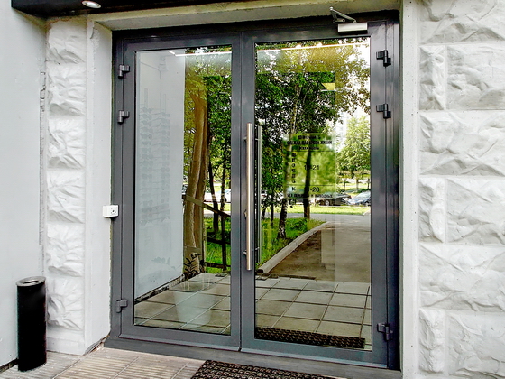 Дверь Алютех W62 двухстворчатая RAL 7015